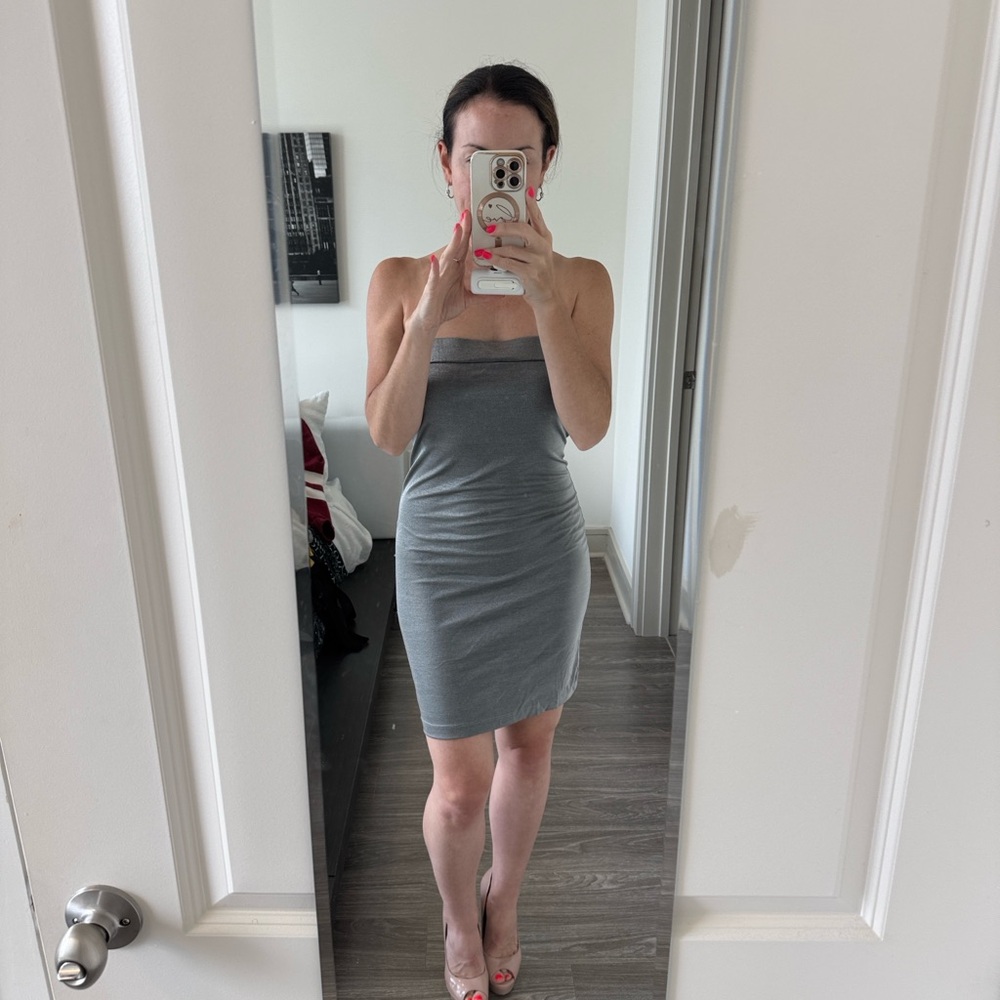 POL Silver Strapless Bodycon Mini Dress